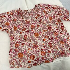 Knox Rose Top Women's XL Floral Multicolor Print Front Peasant Smocked